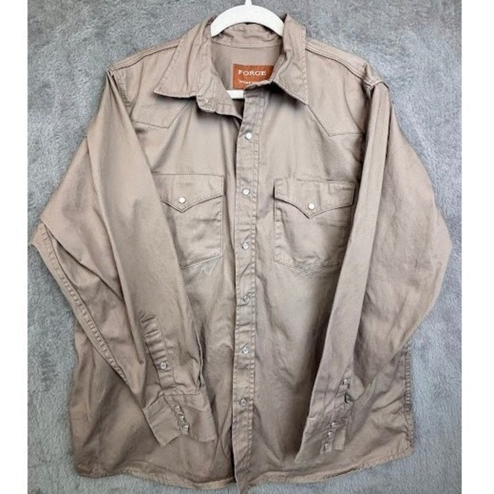 Forge Workwear Mens XXL Tan Heavy Duty Cotton Western Pearl Snap LongSleeve